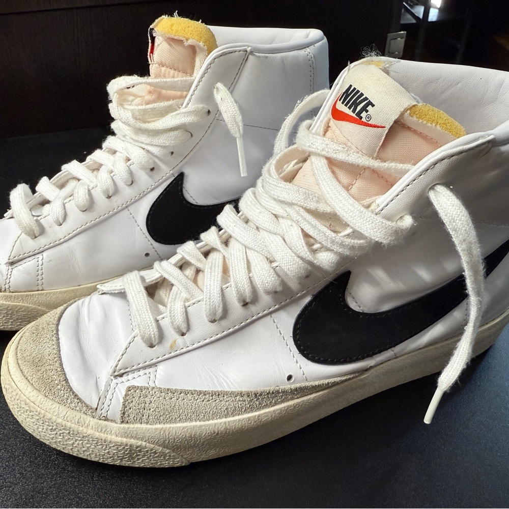 Nike White and Black High-Tops with Yellow Accents